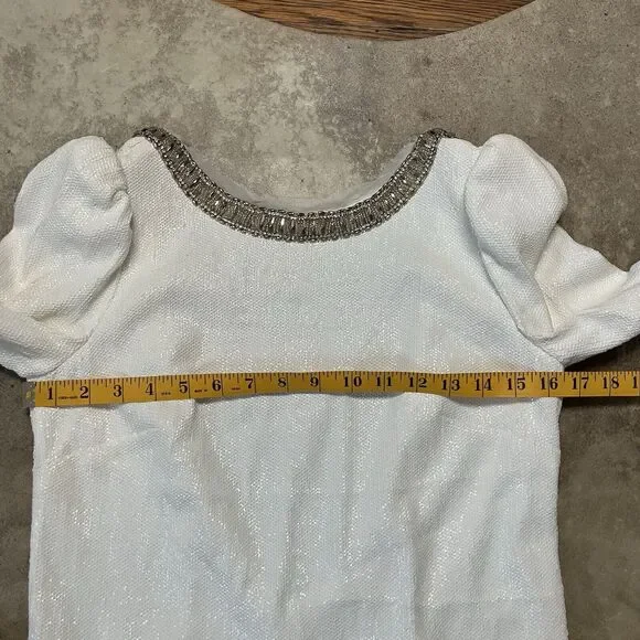 Rachel Zoe Dress Womens 4 White Sequin Maxi Gown Open Back Embellished Outline‎